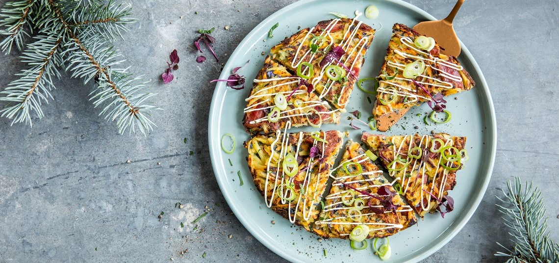 Potetkake med rester av pinnekjøtt